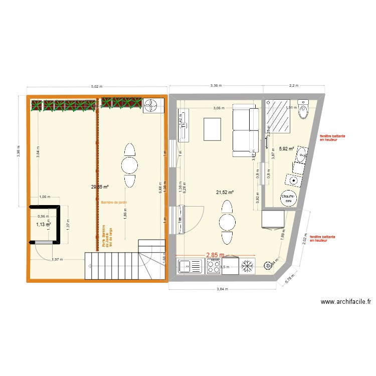 Thuillat 26 Studio RDC Projet Chauff V0. Plan de 4 pièces et 58 m2