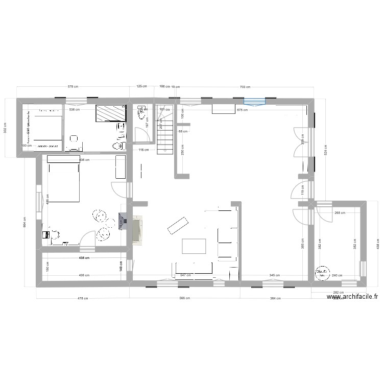 Luxey RDC 1. Plan de 5 pièces et 130 m2