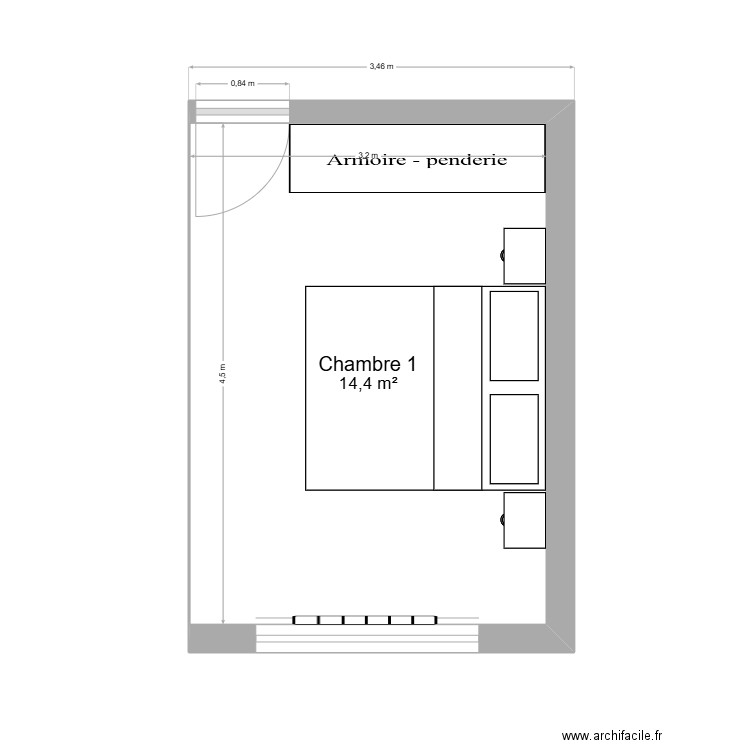 Chambre principal. Plan de 1 pièce et 14 m2