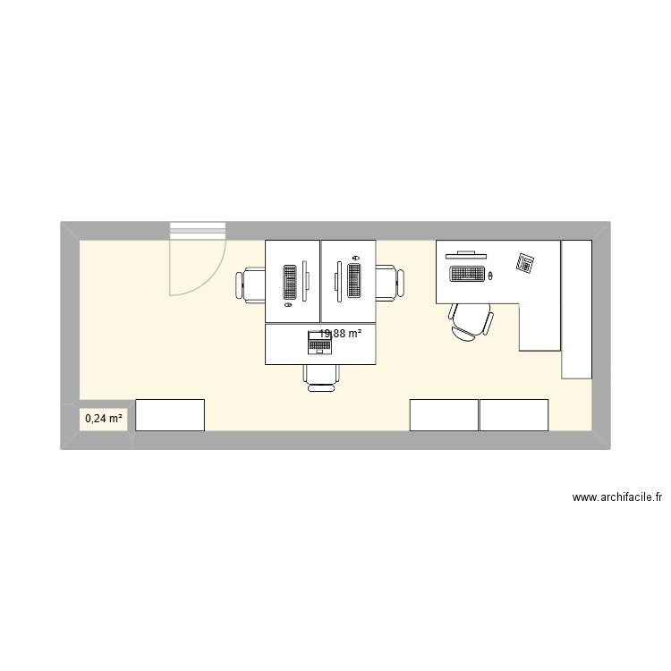 Bureau. Plan de 2 pièces et 20 m2