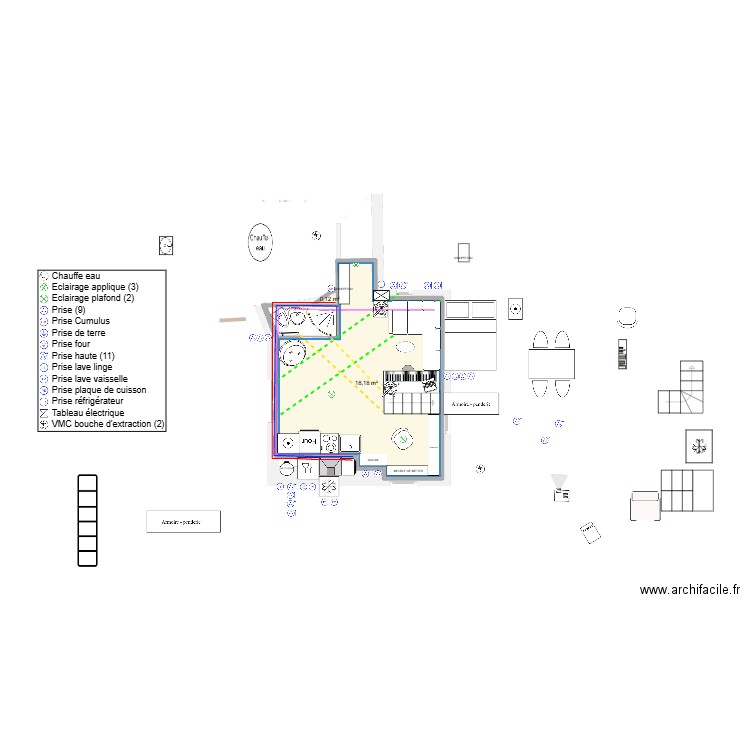 BOITE. Plan de 2 pièces et 18 m2