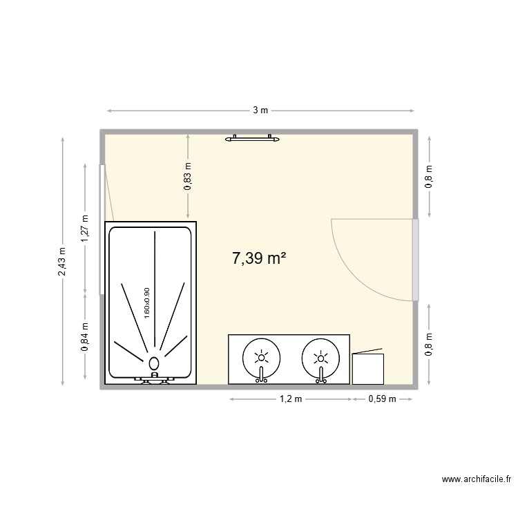 PERROUAULT. Plan de 1 pièce et 7 m2