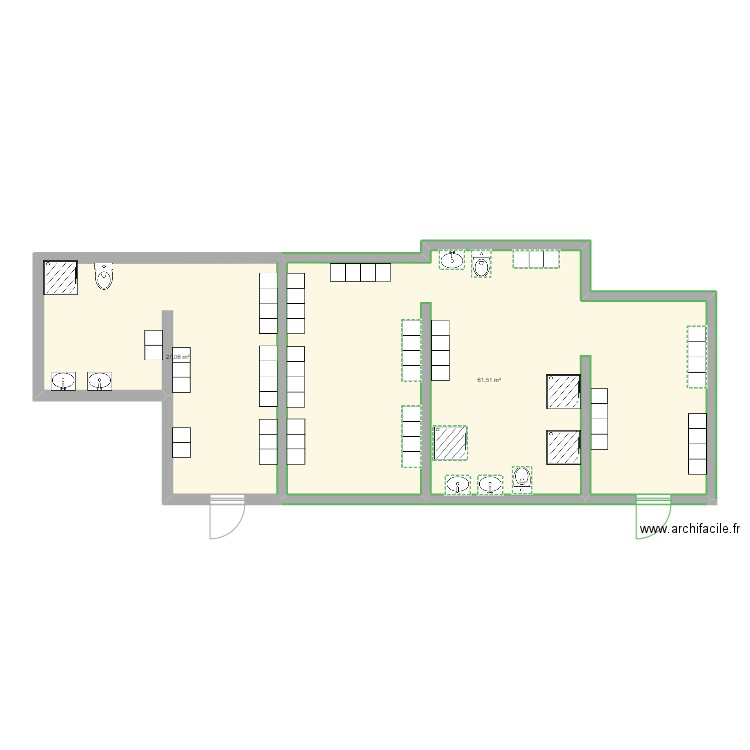 Projet vestiaire. Plan de 2 pièces et 89 m2