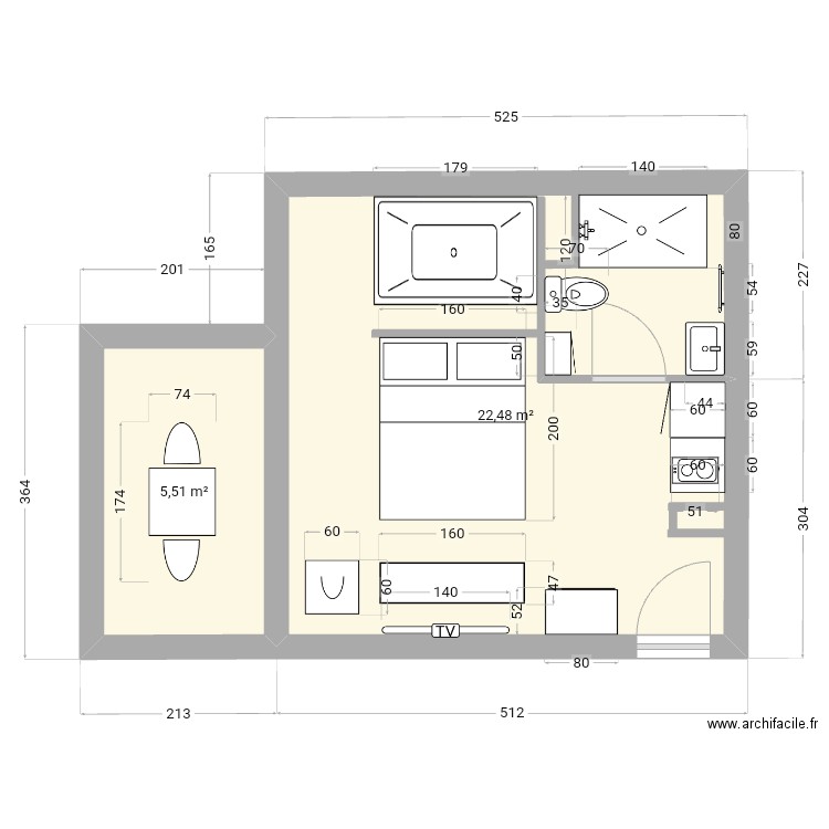 Villeneuve. Plan de 2 pièces et 28 m2