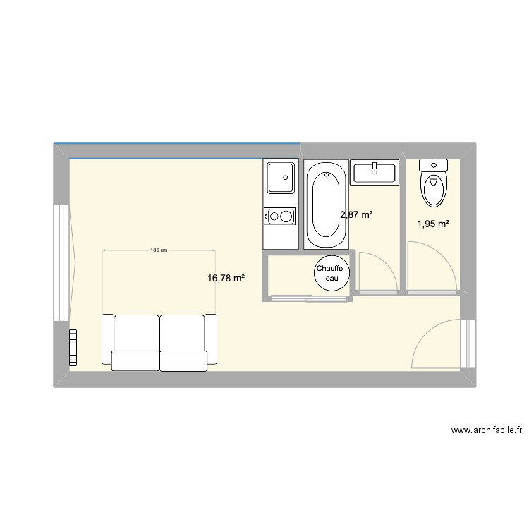 ST SIMON. Plan de 3 pièces et 22 m2