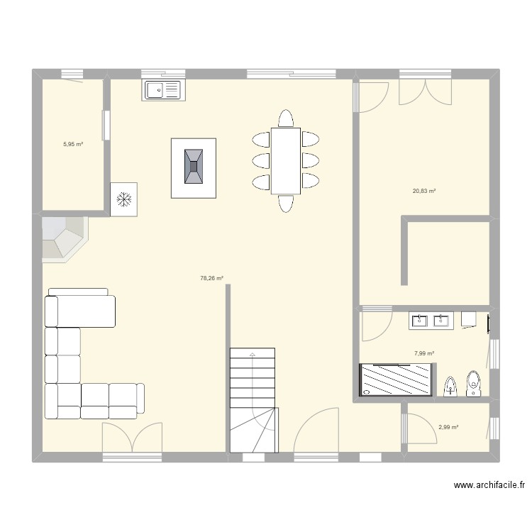 MAISON PORTUGAL avec étage 12.5m X  10.5m. Plan de 5 pièces et 116 m2