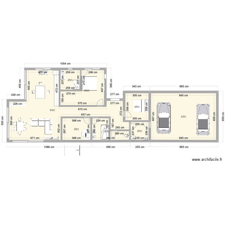 projet 1 ado. Plan de 8 pièces et 179 m2