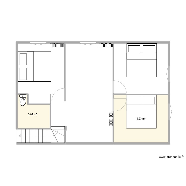 sdb haut. Plan de 2 pièces et 12 m2