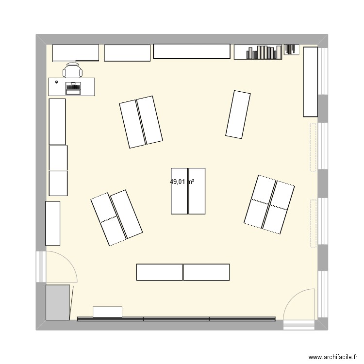 classe. Plan de 1 pièce et 49 m2