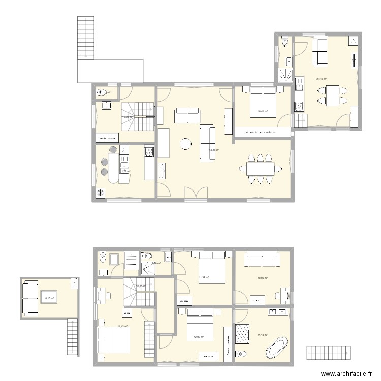 Dave 3. Plan de 14 pièces et 184 m2