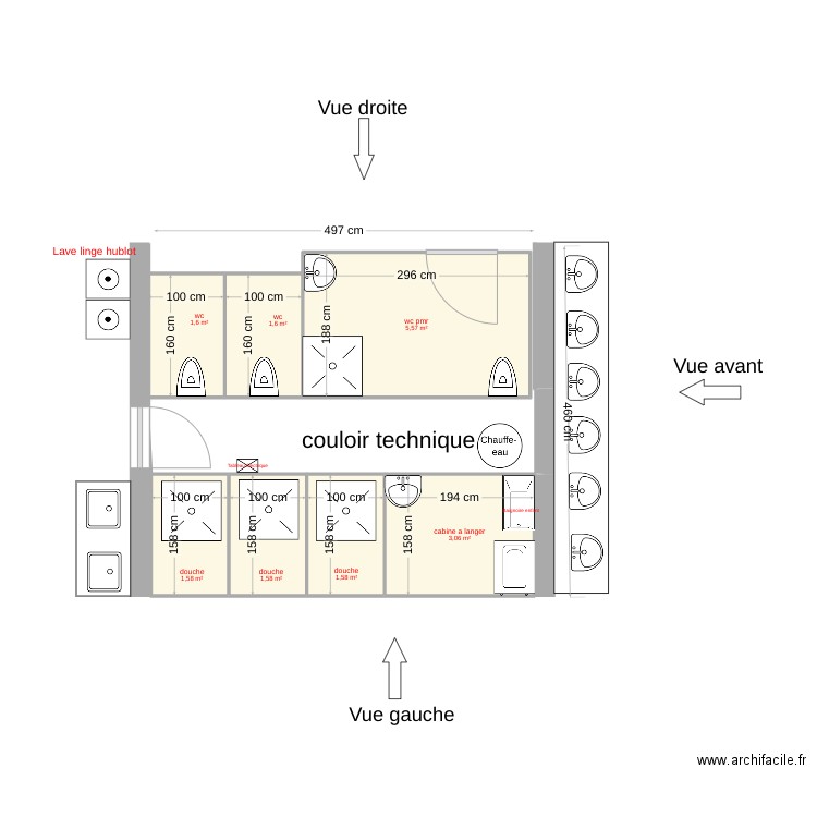 sanitaire camping. Plan de 7 pièces et 17 m2