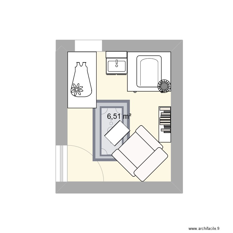 bb chbre. Plan de 1 pièce et 7 m2