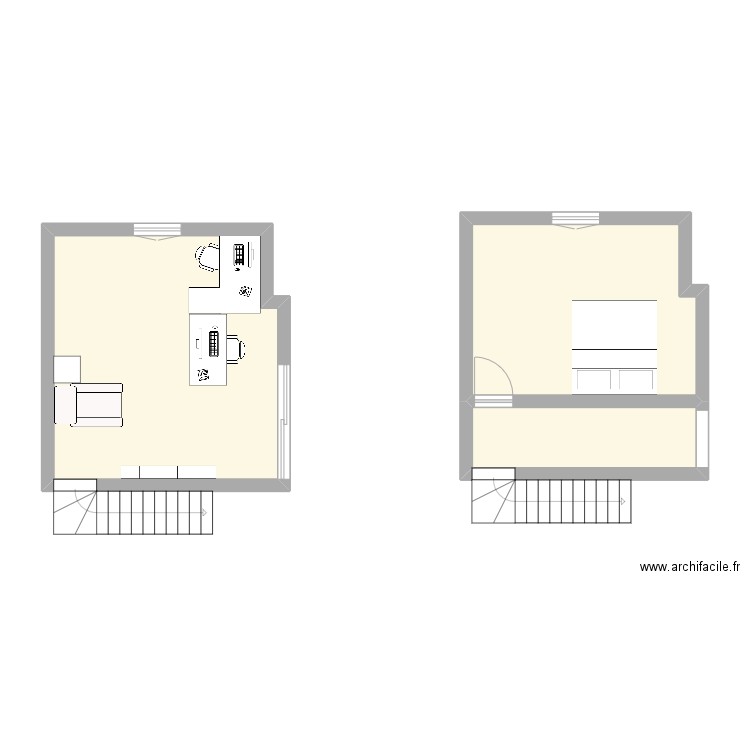 RDC2. Plan de 3 pièces et 46 m2