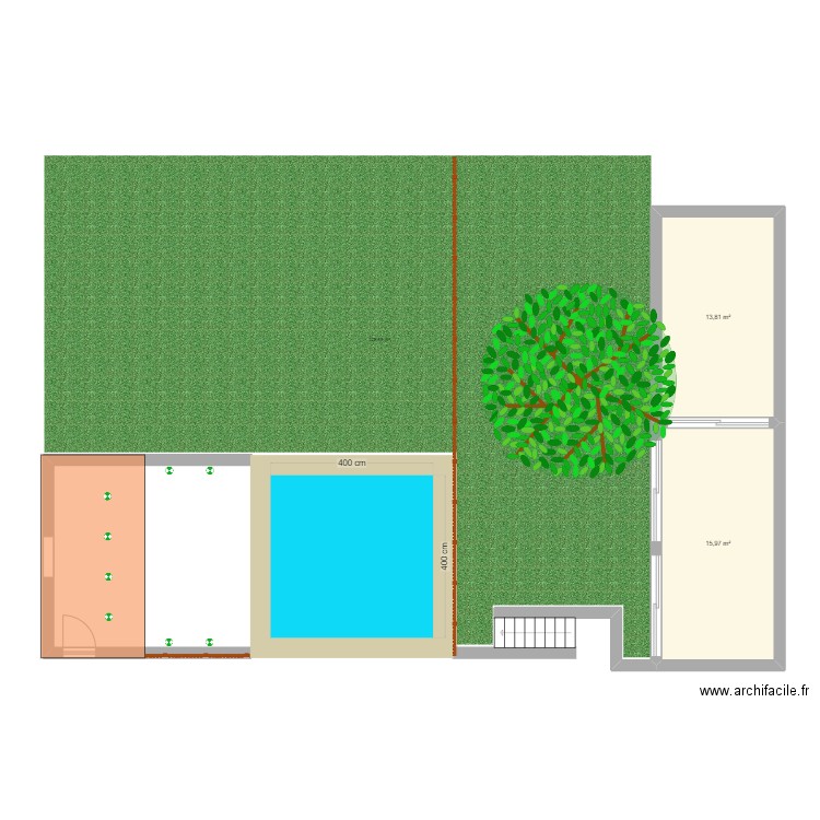 Plan piscine. Plan de 2 pièces et 30 m2