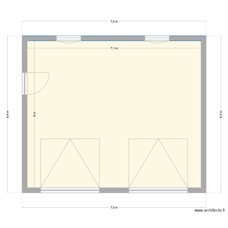 ty new. Plan de 1 pièce et 43 m2