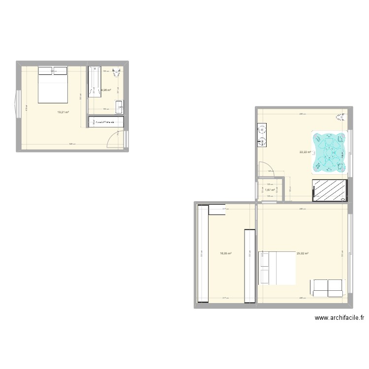 suite. Plan de 6 pièces et 91 m2