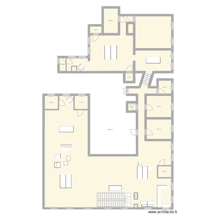 deuxième étage . Plan de 13 pièces et 281 m2