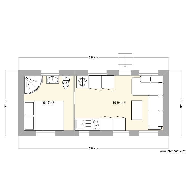 Eric. Plan de 2 pièces et 17 m2