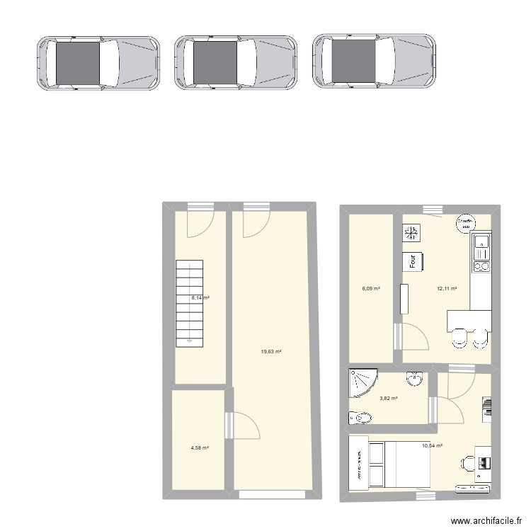 Appart. Plan de 7 pièces et 65 m2