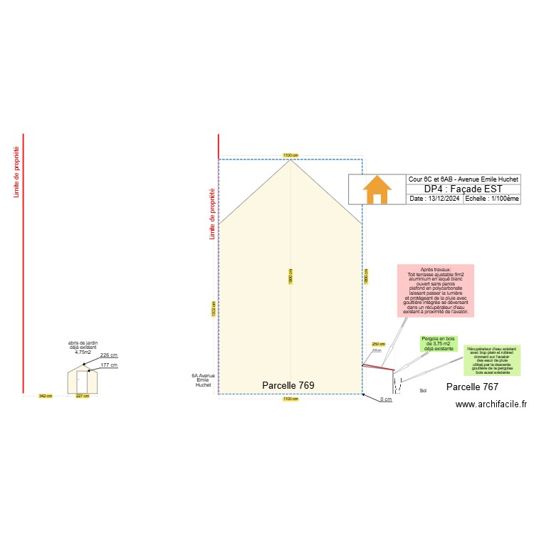 Façade EST Toit terrasse après travaux. Plan de 0 pièce et 0 m2