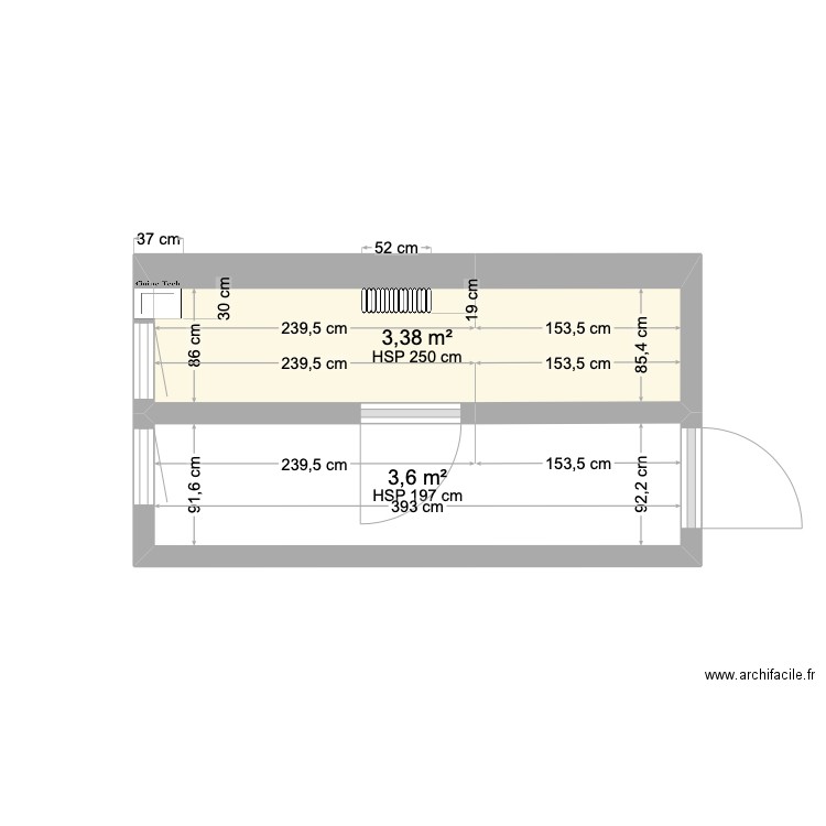 DIU_1er étage. Plan de 2 pièces et 7 m2