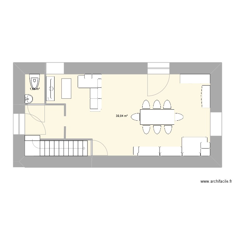 maison bas. Plan de 2 pièces et 41 m2