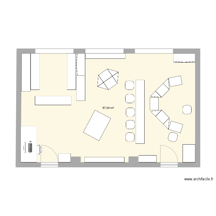 Classe CP. Plan de 1 pièce et 57 m2