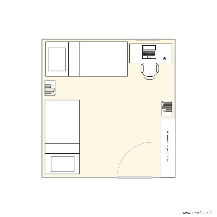 Nadia chambre. Plan de 1 pièce et 12 m2