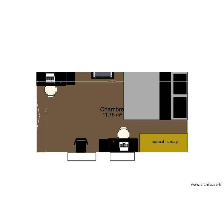 Chambre Del Sarte V2. Plan de 1 pièce et 12 m2