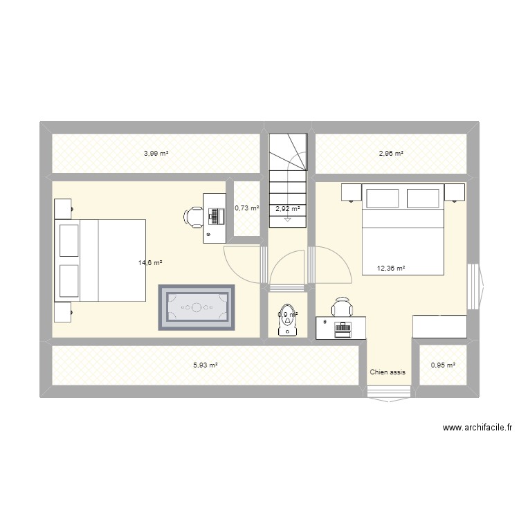 Habitation nord étage partagé 061024. Plan de 9 pièces et 45 m2