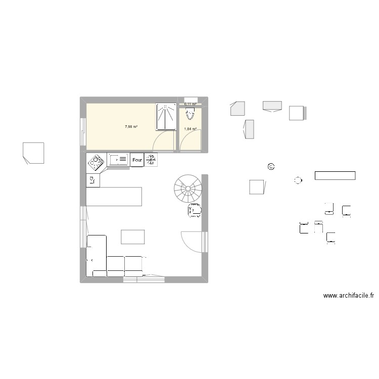 cuisine v2. Plan de 3 pièces et 10 m2