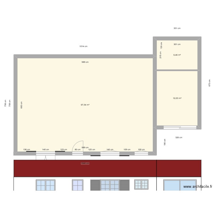 Plan Facade. Plan de 3 pièces et 86 m2