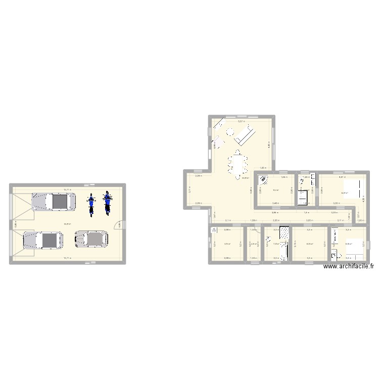 1 er esquisses avec invertion. Plan de 10 pièces et 207 m2