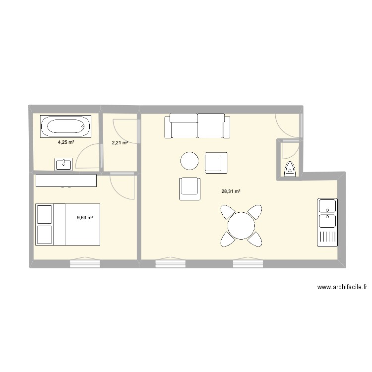 recollets plan nouveau . Plan de 4 pièces et 44 m2