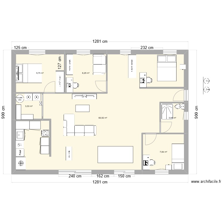 test. Plan de 6 pièces et 100 m2