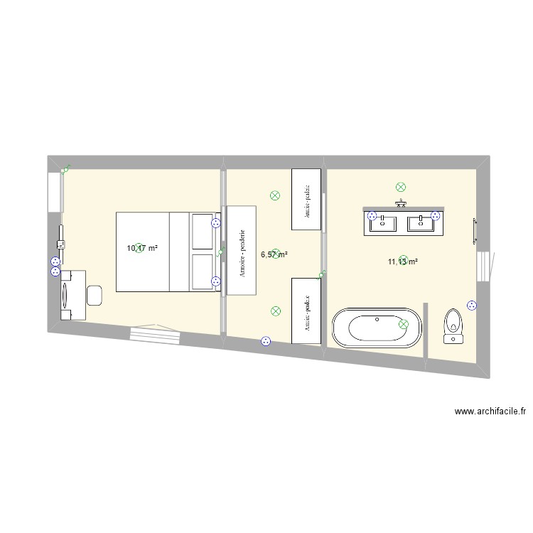 chambre azé. Plan de 3 pièces et 28 m2