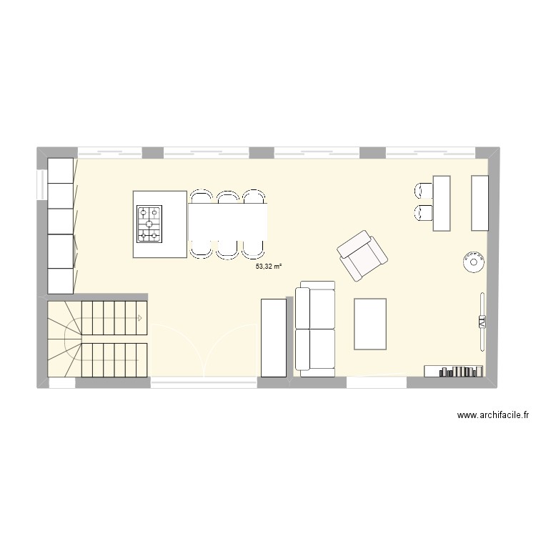 premier plan mal coté. Plan de 1 pièce et 53 m2