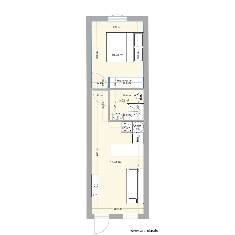 V1 COUZON. Plan de 3 pièces et 28 m2