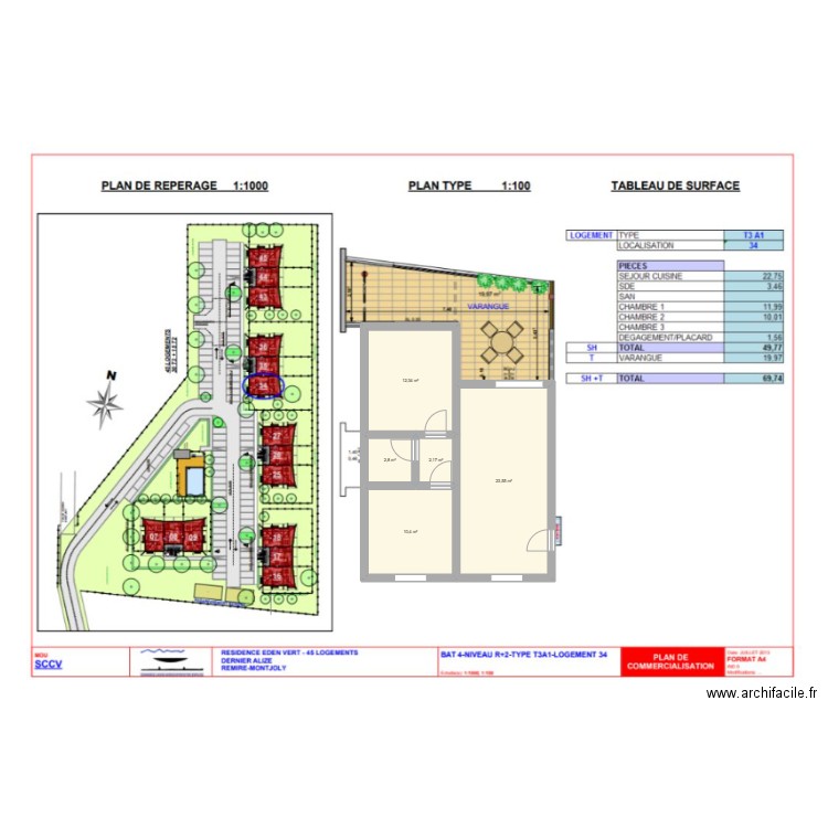 Guyane. Plan de 5 pièces et 51 m2