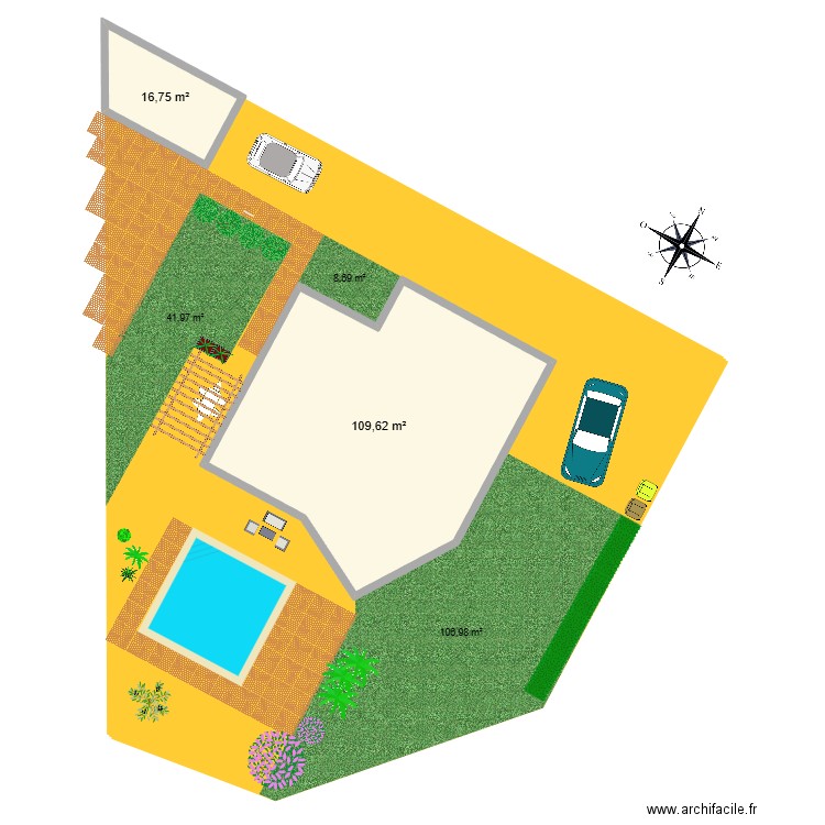 Abri de Jardin. Plan de 2 pièces et 126 m2