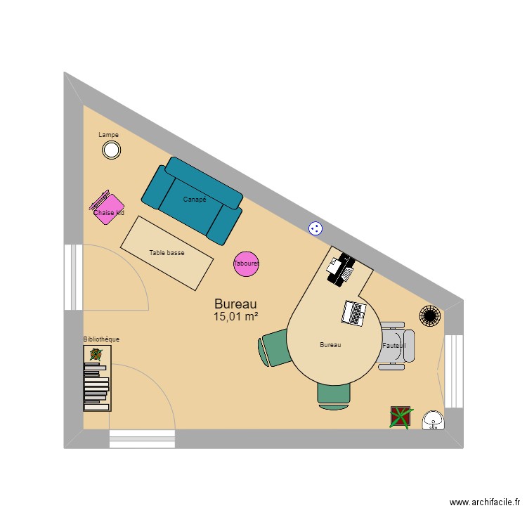 Bureau Paris idée bureau atypique 2. Plan de 1 pièce et 15 m2