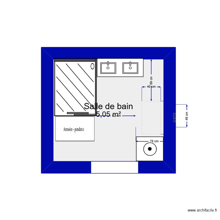 Salle de bains. Plan de 1 pièce et 5 m2