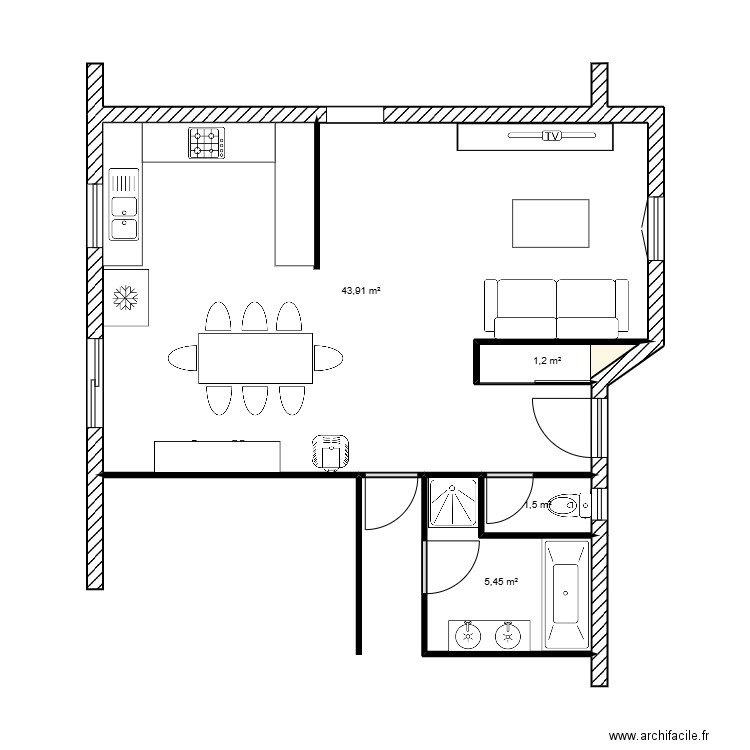 Fontpatour. Plan de 4 pièces et 52 m2