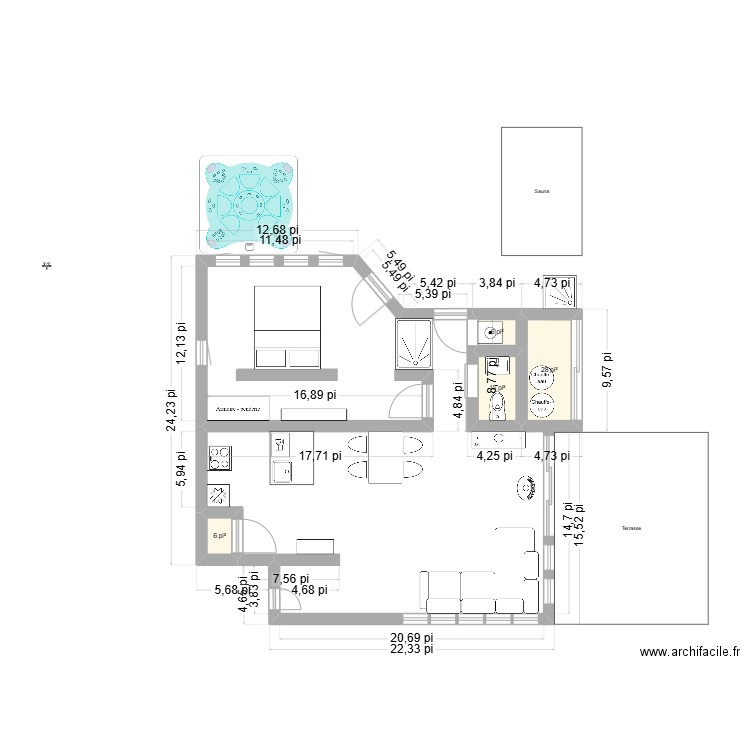 Loge. Plan de 4 pièces et 5 m2