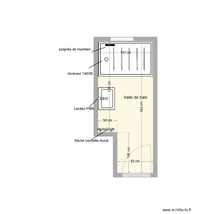 LAFFONT Salle de bain adaptation. Plan de 1 pièce et 4 m2