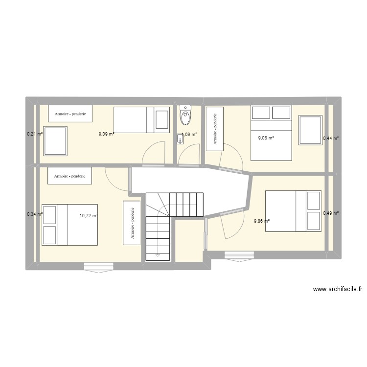 jul haut. Plan de 9 pièces et 42 m2