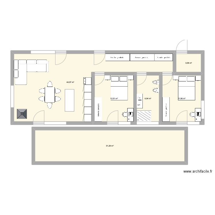 Barnhouse. Plan de 6 pièces et 110 m2