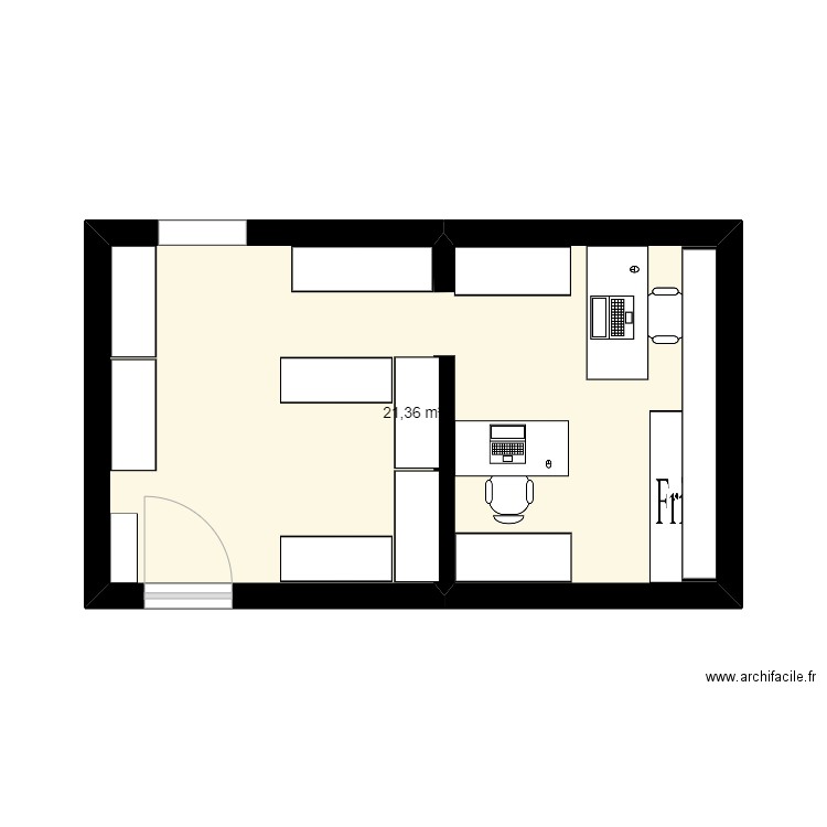 économat. Plan de 1 pièce et 21 m2