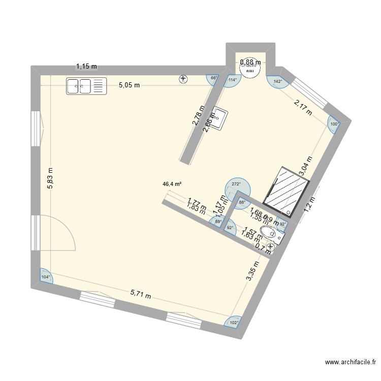 Boubers. Plan de 1 pièce et 46 m2