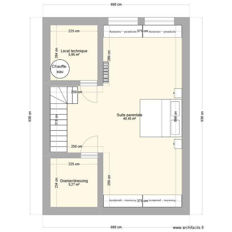 Grenier. Plan de 3 pièces et 52 m2